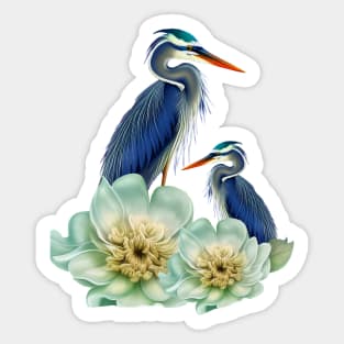 The Elegant Crane with Flowers Sticker